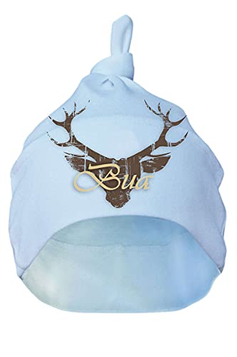 MoGo Baby - Jungen Knoten- Mütze mit Hirsch 'Bua' hellblau, blau, M von MoGo