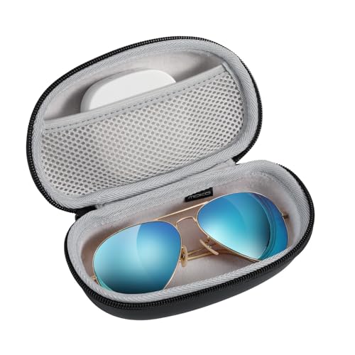 MoKo 2 in 1 Brillenetui & Kontaktlinsenbehälter, Tragbar Reise Kontaktlinsenbehälter-Set mit Spiegel Pinzettenentferner, Netztasche, Leicht Brillenetuis für Damen & Herren, Schwarz + Weiß von MoKo