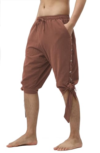 MoLucks Herren Knöchel Banded Lace-up Piraten Shorts Mittelalter Wikinger Renaissance Navigator Halloween Cosplay Leinen Kostüm Hose, braun, S MoLucks Herren Knöchel Banded Lace-up Piraten Shorts Mittelalter Wikinger Renaissance Navigator Halloween Cosplay Leinen Kostüm Hose, braun, S von MoLucks
