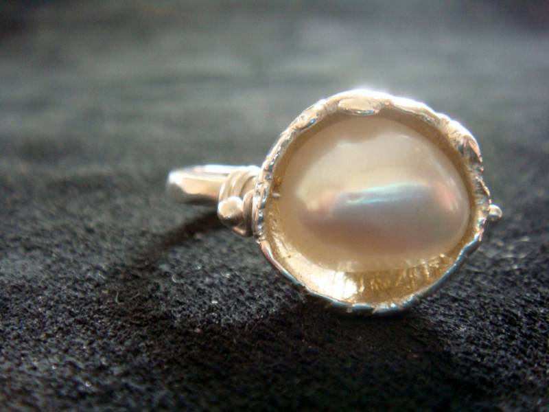 Perlenring, Silber Weißer Perlen Verlobungsring, Juni Geburtsstein Stapelbarer Braut Geschenk von MoMoJewellery