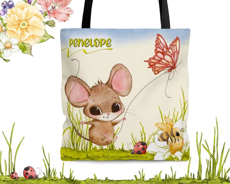 Flying Mouse - Kids Tote Bag | Optional Personalization Fun For Designer Custom Gift von MoNimoKids
