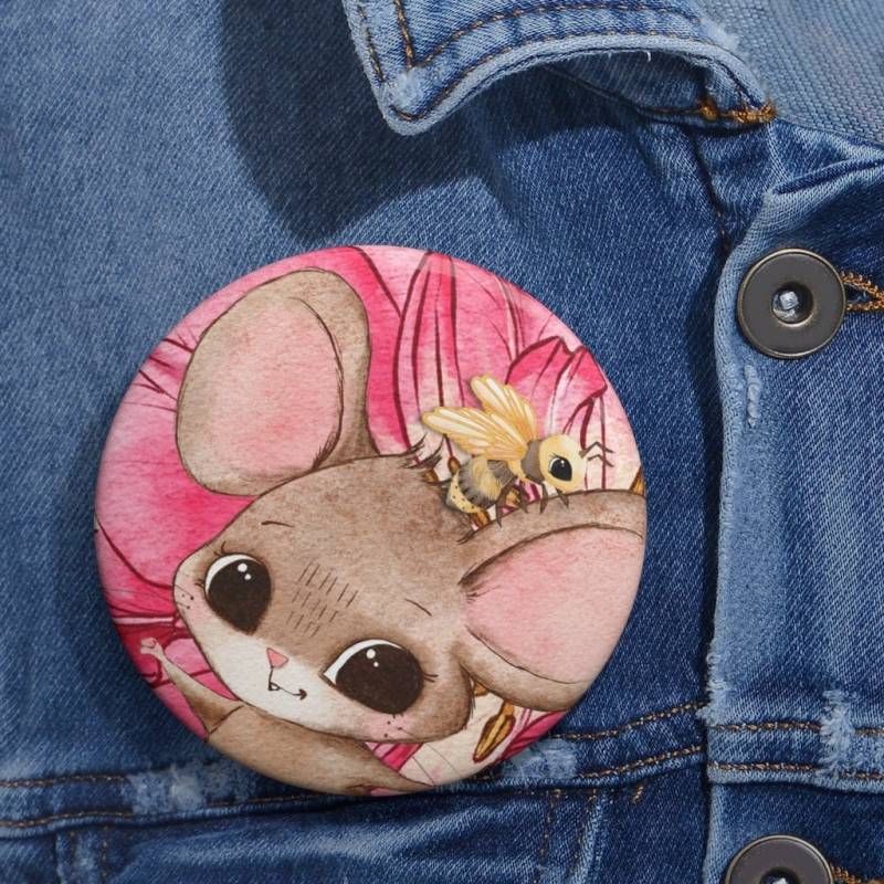 Happy - Mouse Tales Pin Button | Art To Wear Pinback 2 Sizes Manifesto Wear Cute For Kids Party Favor von MoNimoKids