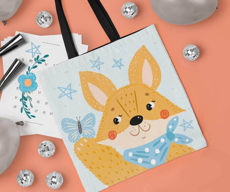 Hello Foxy - Tote Bag Fox Design | 3 Sizes Cute Kids Hello Collection Cartoon Gift For von MoNimoKids