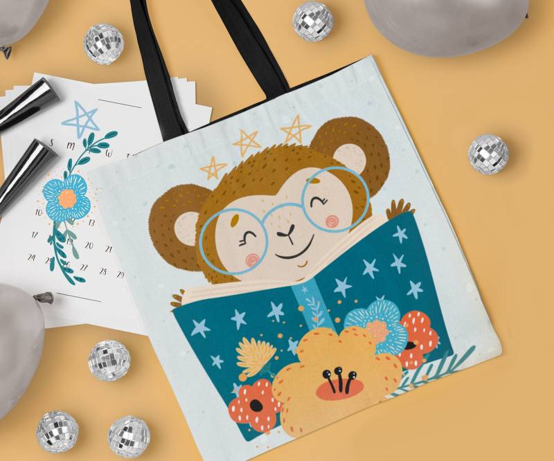 Hello Monkey - Tote Bag Design | Gift For Kids Cute Hello Collection von MoNimoKids
