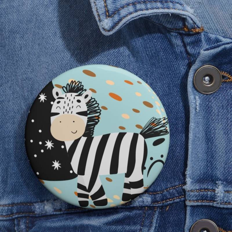 Lucky Zebra - Pin Button | Art To Wear Pinback 3 Sizes Designer Badge Manifesto Wear Cute Kids Party Favor von MoNimoKids