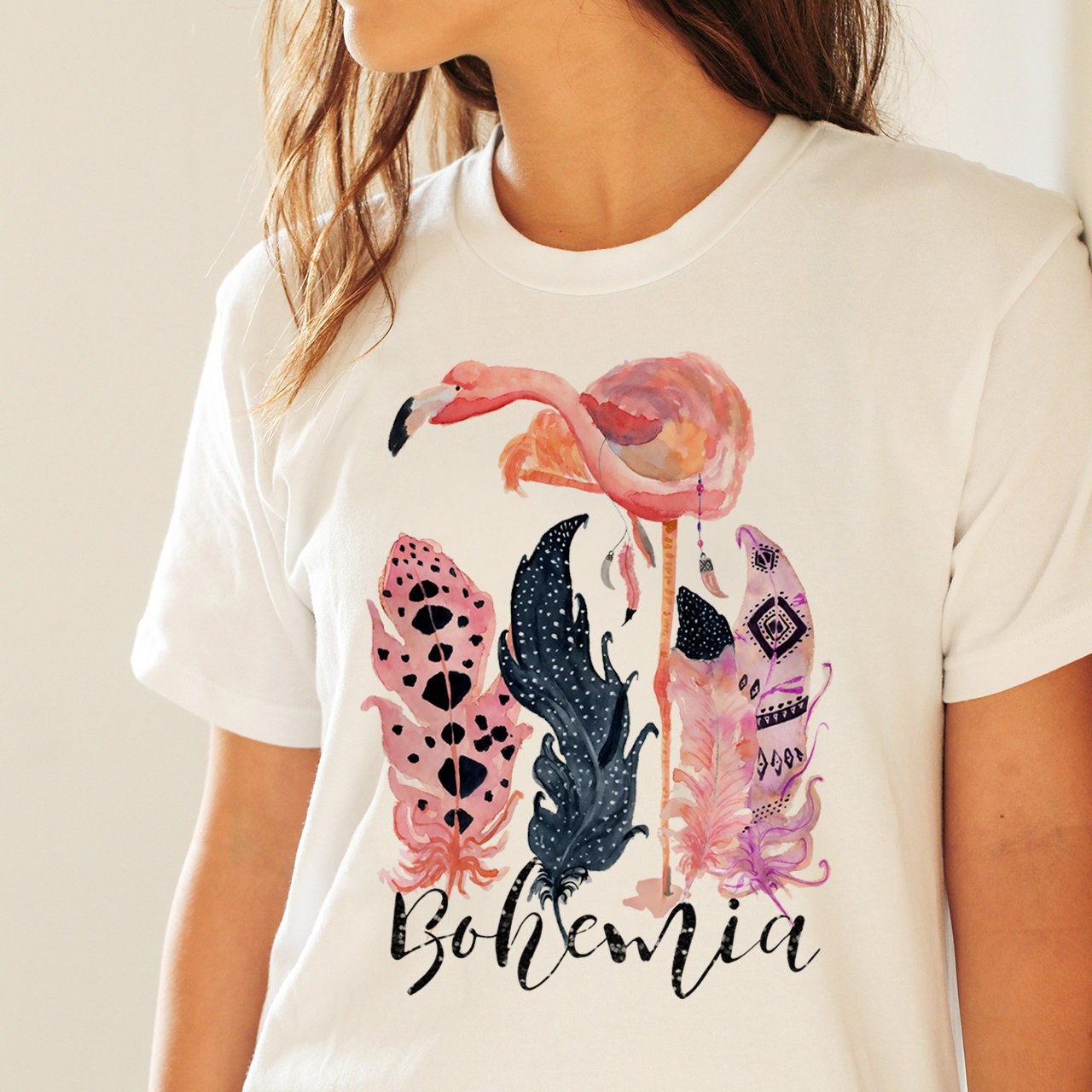 Boho Flamingo T-Shirt - Weiche Baumwolle, Stilvolles Designer von MoNimoPrints