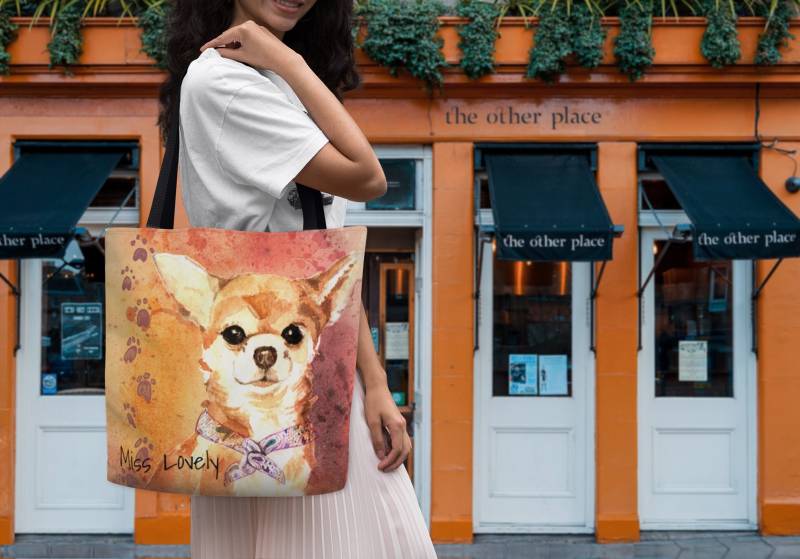 Chihuahua - Tote Bag | Optionale Personalisierung Hundeliebhaber Tasche Designer Benutzerdefinierte Einkaufstasche 3 Größen Schwarzes Futter Ch1 von MoNimoPrints