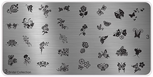 MoYou's XL Bridal 3 Stamping Schablone, Nail Art Stampling - Nagel Lack Stempel, Blumen und Schmetterlinge Maniküre von MoYou Nails