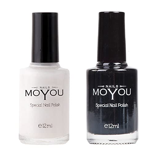 MoYou Nail Art, 2 Stempel Nagellack Bundle: Weiß & Schwarz, Nagellack Set von MoYou Nails