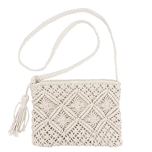 MoYouno Strohtasche Umhängetasche Damen,Retro Klein Crossbody Tasche,boho tasche damen,hohle Freizeittasche,Sommer Strandtasche zum Reise Täglicher (Weiß) von MoYouno