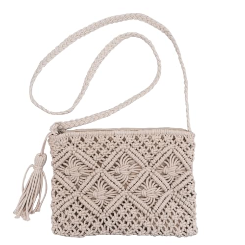 MoYouno Strohtasche Umhängetasche Damen,Retro Klein Crossbody Tasche,boho tasche damen,hohle Freizeittasche,Sommer Strandtasche zum Reise Täglicher (Grau) von MoYouno