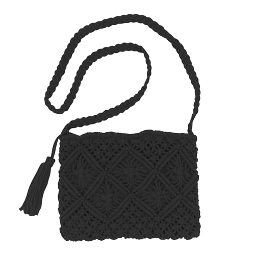 MoYouno Strohtasche Umhängetasche Damen,Retro Klein Crossbody Tasche,boho tasche damen,hohle Freizeittasche,Sommer Strandtasche zum Reise Täglicher (Schwarz) von MoYouno