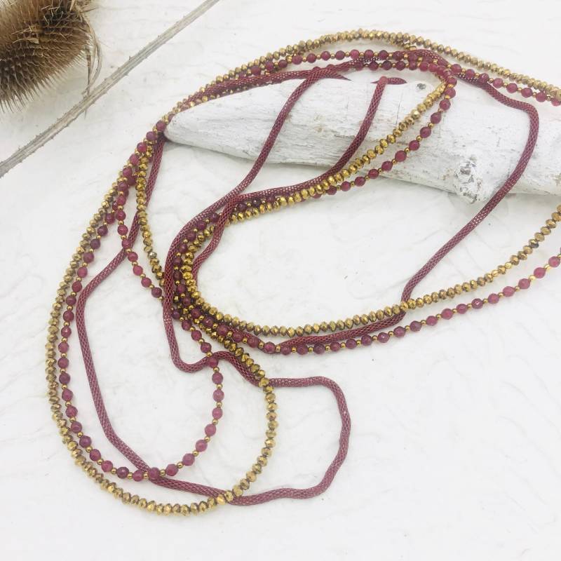 3 Lange Ketten Kettenset Jade Hämatit Kristall Bordeaux Gold 3 Lange Ketten Kettenset Jade Hämatit Kristall Bordeaux Gold von MoandaSchmuck