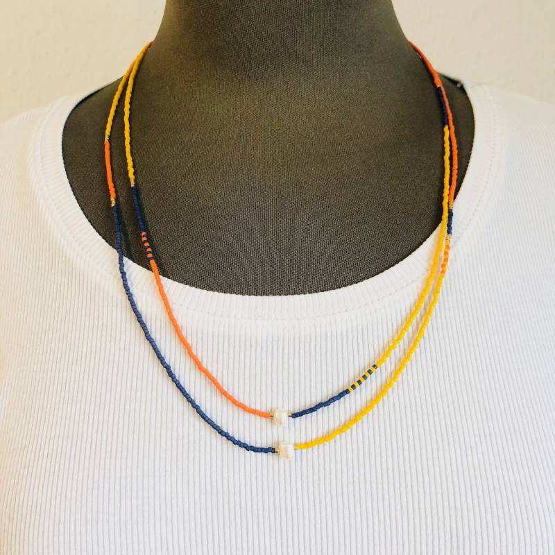 Kettenset Bunt Mittellang Miyuki Glasperlen Süßwasserperlen von MoandaSchmuck