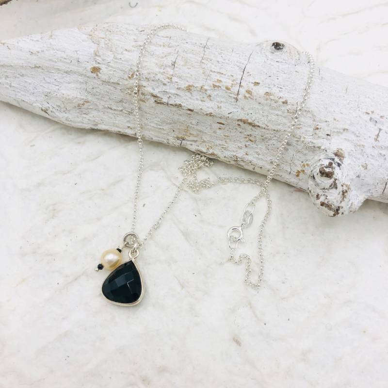 Kurze Kette Gliederkette Onyx Perle Echtsilber von MoandaSchmuck