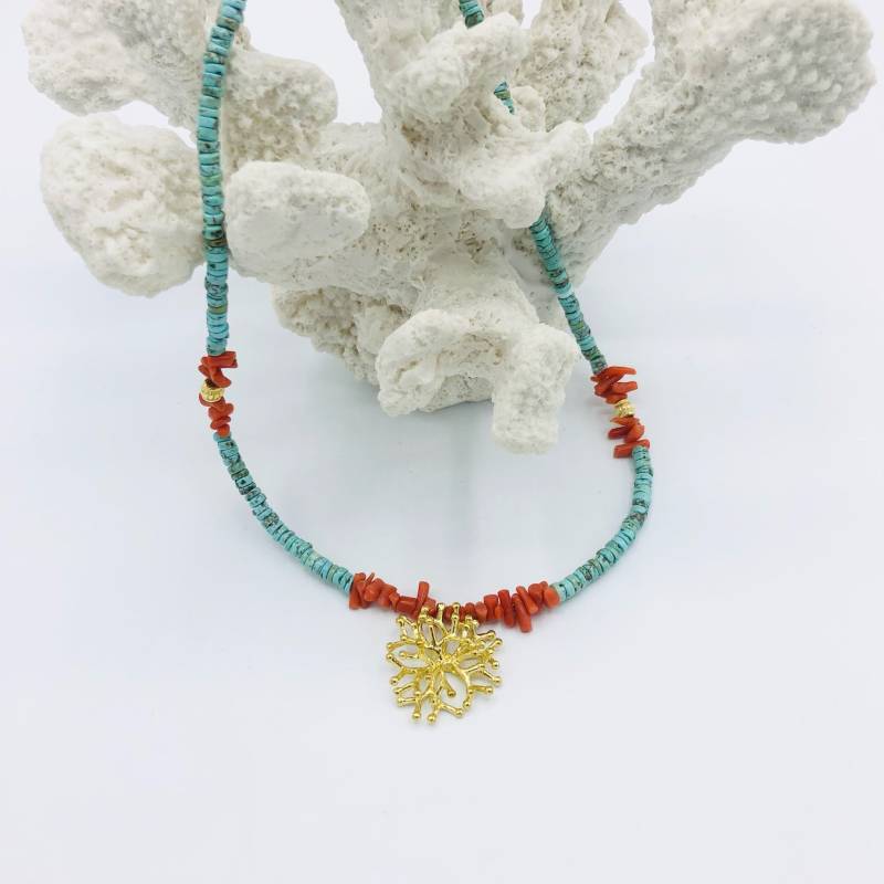 Kurze Kette Magnesit Türkis Koralle Korallenanhänger Stainless Steel Kurze Kette Magnesit Türkis Koralle Korallenanhänger Stainless Steel von MoandaSchmuck