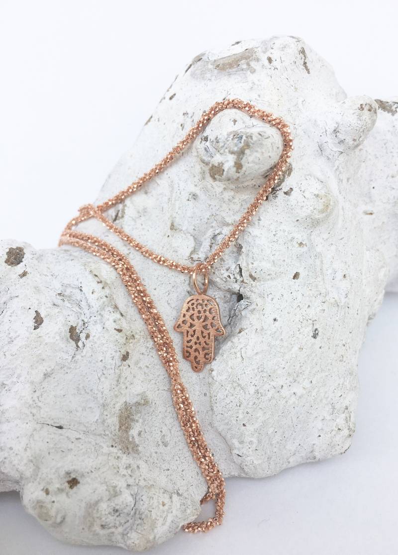 Kurze Kette Rosegold Sterling Silber Hamsa von MoandaSchmuck