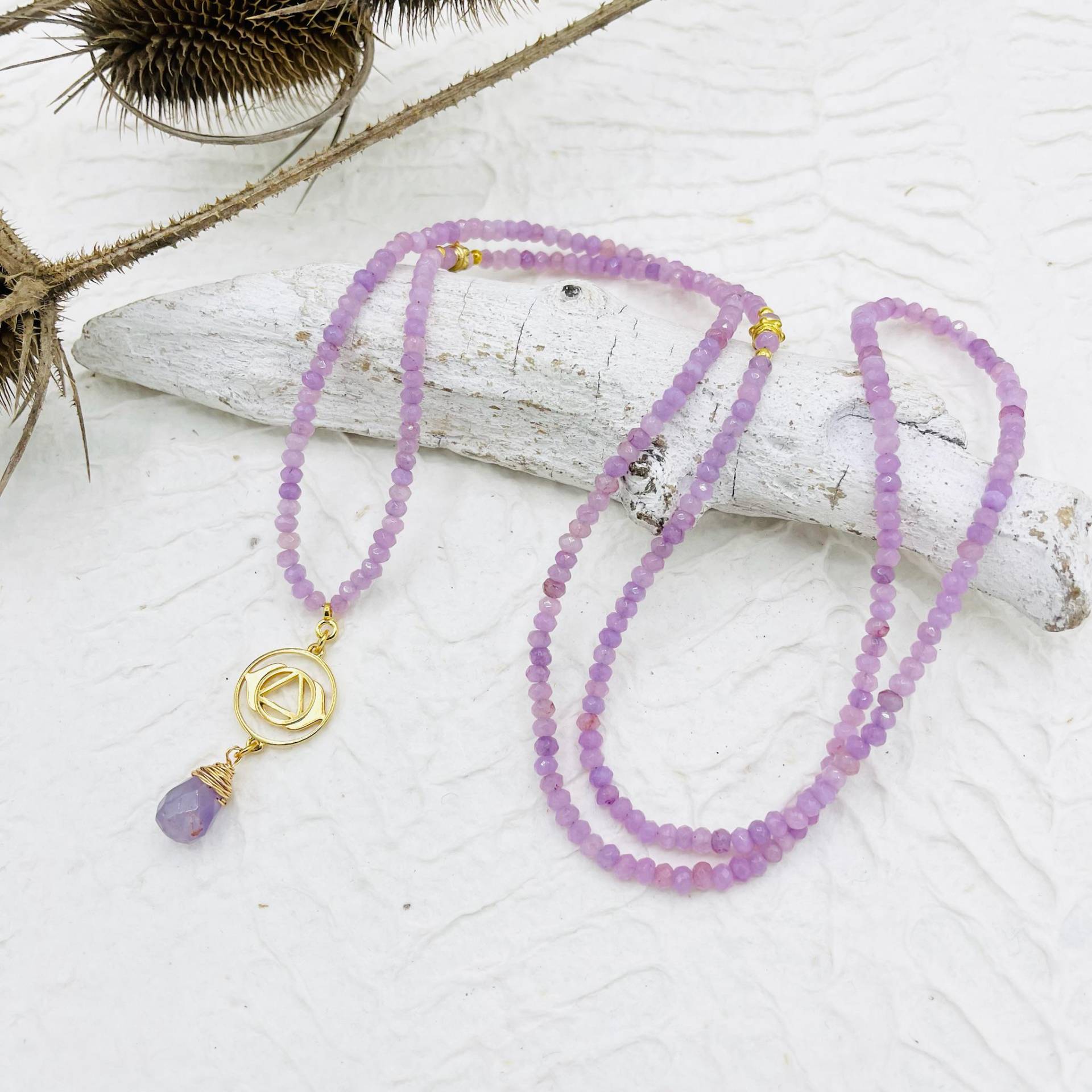 Lange Kette Amethyst Jaderondelle Facettiert Flieder Chakra Boho von MoandaSchmuck