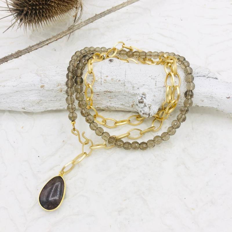 Lange Kette Gliederkette Rauchquarz Y-Kette Lariatkette Lassokette von MoandaSchmuck