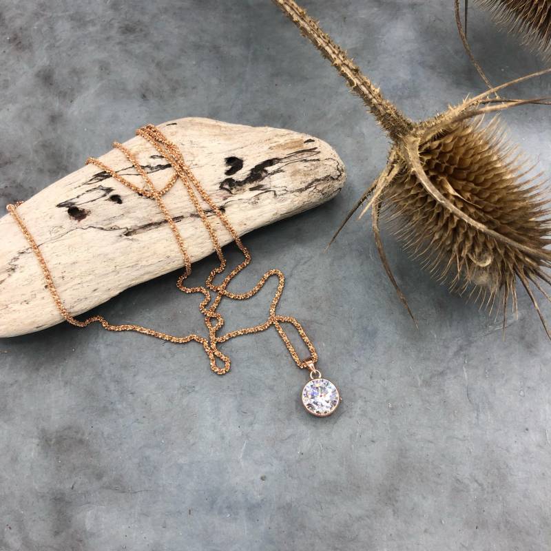 Lange Kette Rosegold Sterling Silber Bergkristall Lange Kette Rosegold Sterling Silber Bergkristall von MoandaSchmuck
