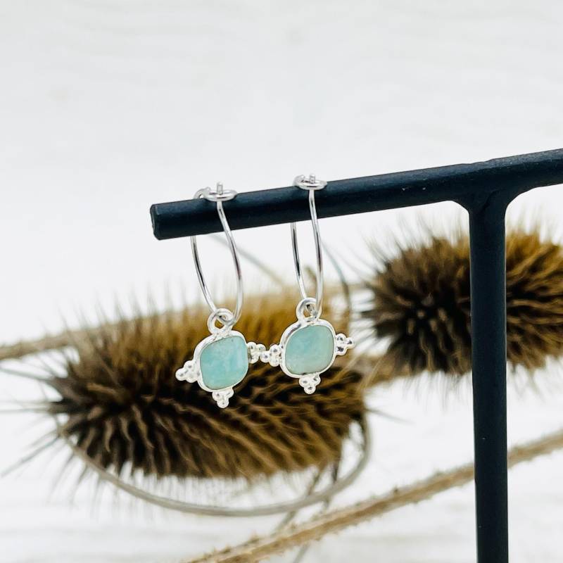 Ohrhänger Creole Edelstahl Naturstein Chalcedon Echtsilber von MoandaSchmuck