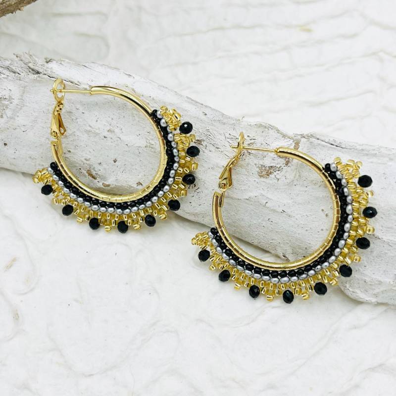 Ohrhänger Creole Gold Kristalle Edelstahl von MoandaSchmuck