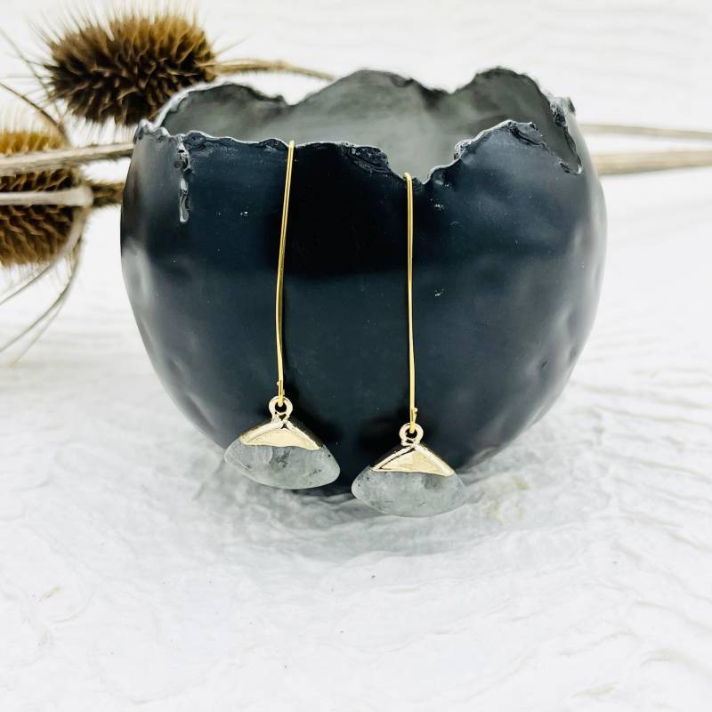 Ohrhänger Labradorit Grau Edelstahl Stainless Steel Gold von MoandaSchmuck