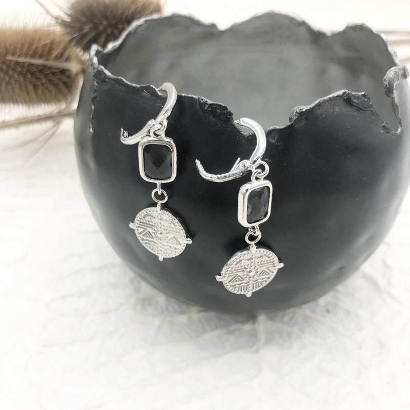 Ohrhänger Mandala Edelstahl Kristall Grau Ohrhänger Mandala Edelstahl Kristall Grau von MoandaSchmuck