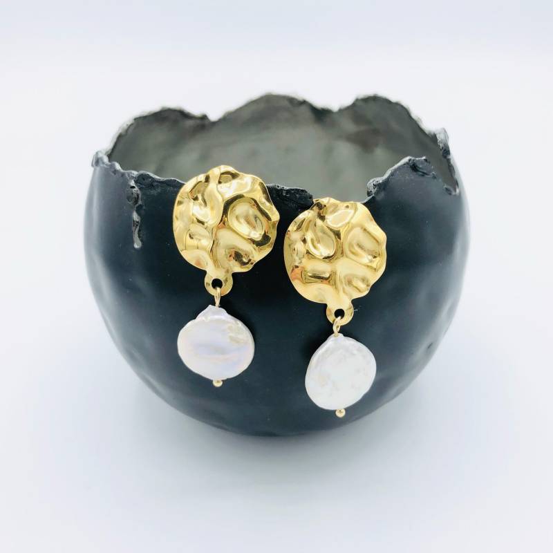 Ohrhänger Münzperle Weiß Edelstahl Gold Ohrhänger Münzperle Weiß Edelstahl Gold von MoandaSchmuck