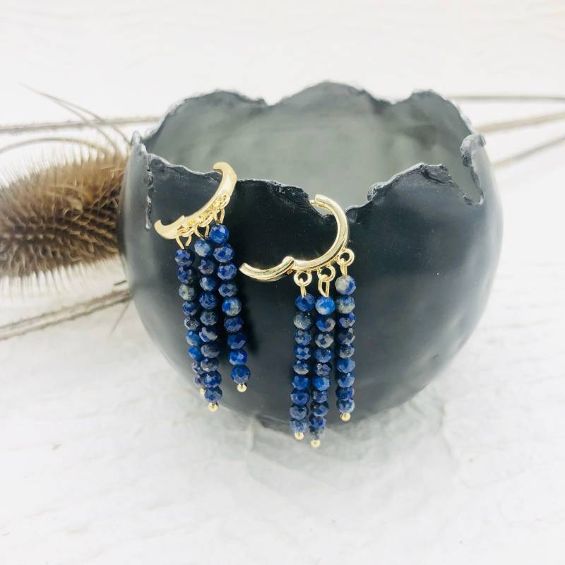 Ohrhänger Ohrringe Chandelier Lapis Lazuli Edelstahl Gold Ohrhänger Ohrringe Chandelier Lapis Lazuli Edelstahl Gold von MoandaSchmuck