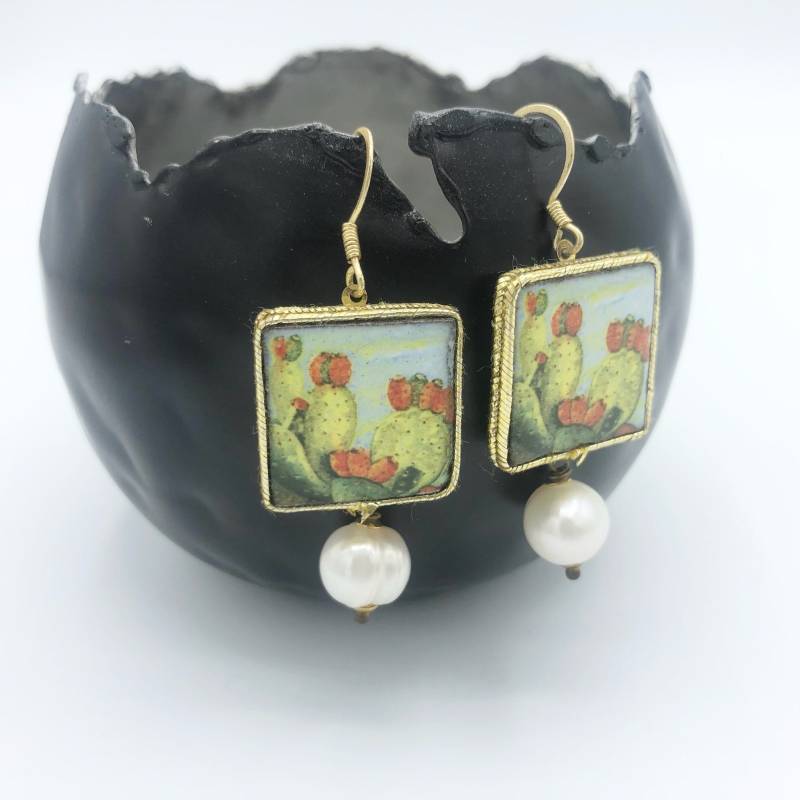 Ohrhänger Ohrringe Kaktus Kakteen Süßwasserperlen Ohrhänger Ohrringe Kaktus Kakteen Süßwasserperlen von MoandaSchmuck