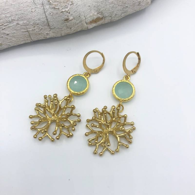 Ohrhänger Ohrringe Seestern Mattgold Koralle Statement von MoandaSchmuck