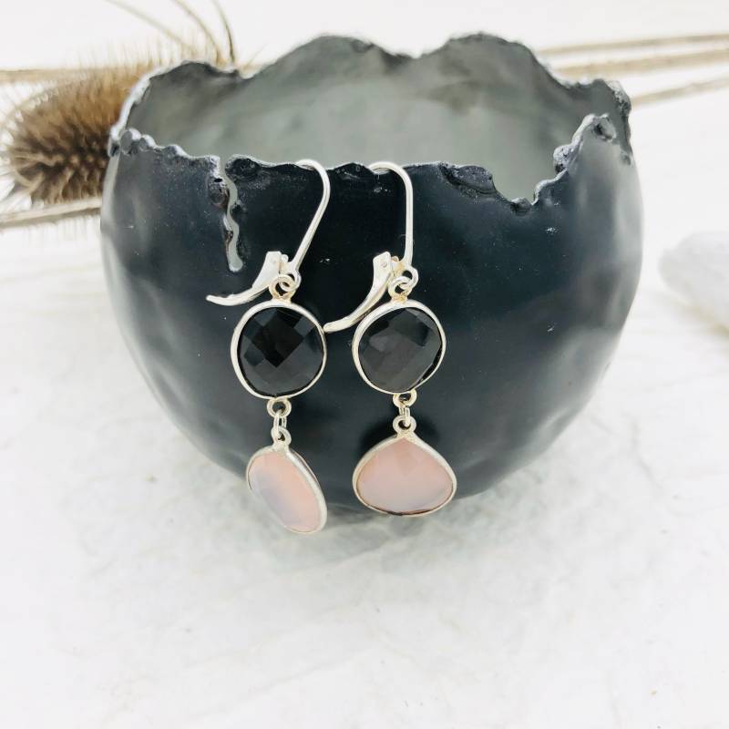 Ohrringe Ohrhänger 925 Sterling Silver Echtsilber Rauchquarz Rosenquarz Ohrringe Ohrhänger 925 Sterling Silver Echtsilber Rauchquarz Rosenquarz von MoandaSchmuck