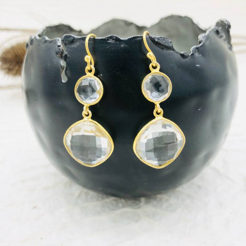 Ohrringe Ohrhänger 925 Sterling Silver Echtsilber Vergoldet Bergkristall von MoandaSchmuck