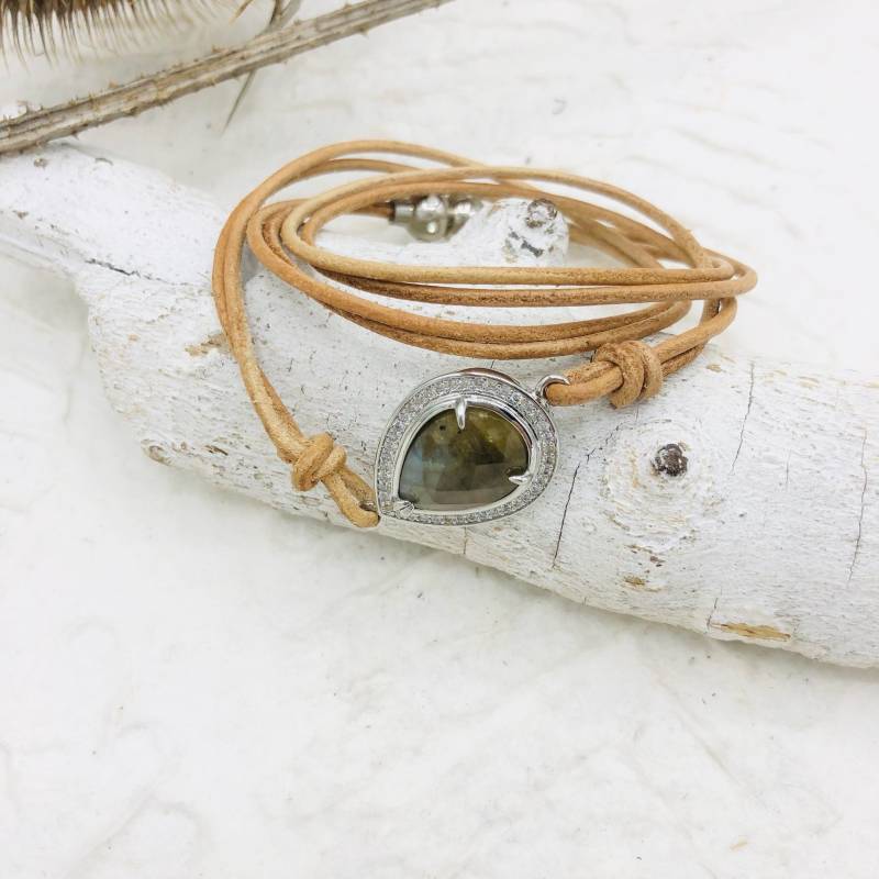 Wickelarmband Leder Labradorit von MoandaSchmuck