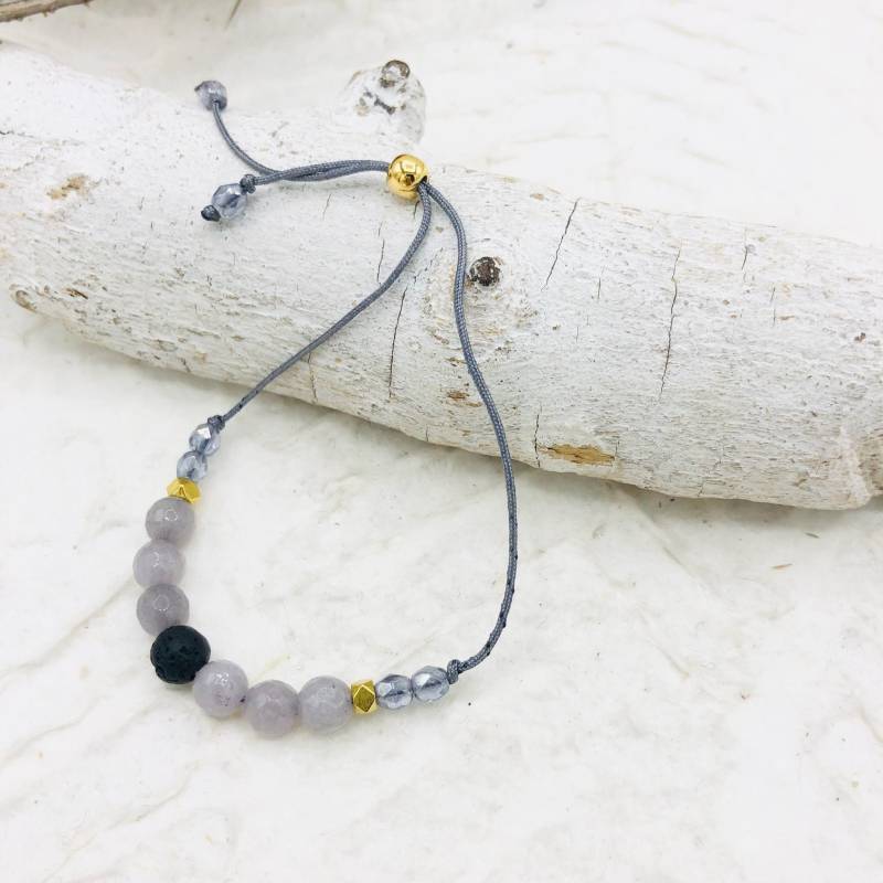 Zartes Armband Lavaperle Schwarz, Achat Grau Armcandy Zartes Armband Lavaperle Schwarz, Achat Grau Armcandy von MoandaSchmuck