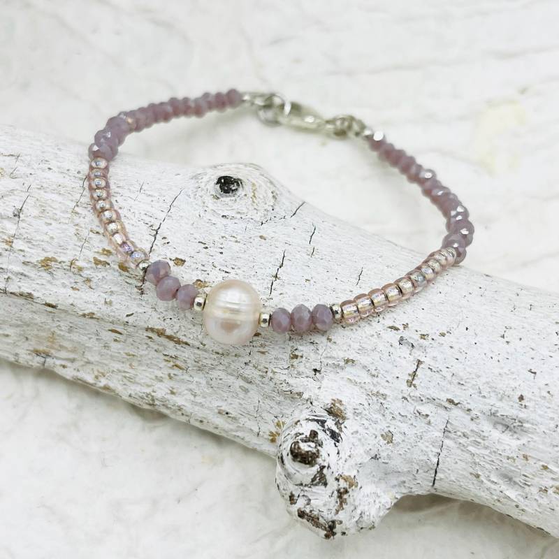 Zartes Armband Miyuki Glasperlen Perle Rosefarben Silber Zartes Armband Miyuki Glasperlen Perle Rosefarben Silber von MoandaSchmuck