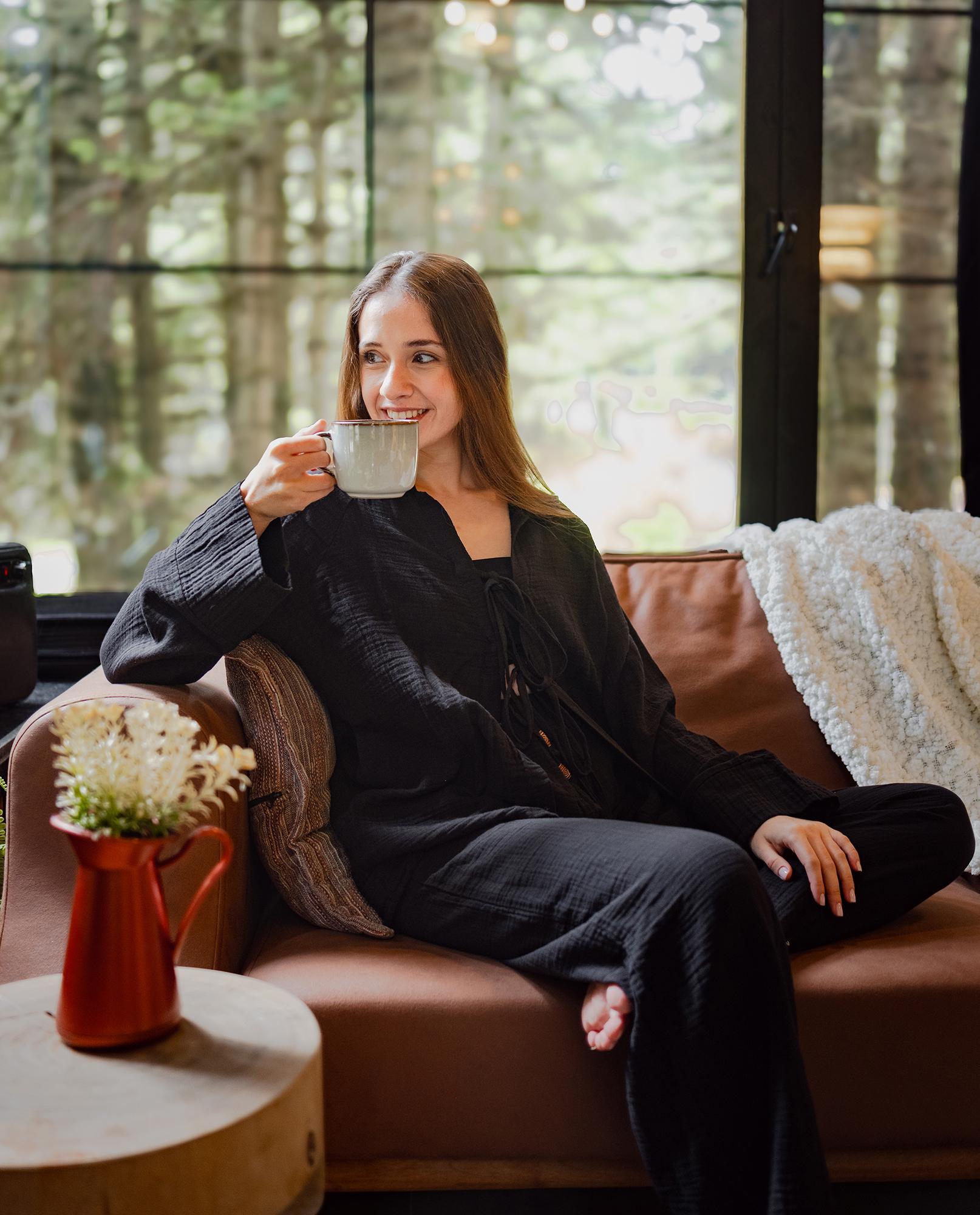 Bio Crinkle Baumwolle Loungewear Set Entspannte Passform Pyjama von Moatextile