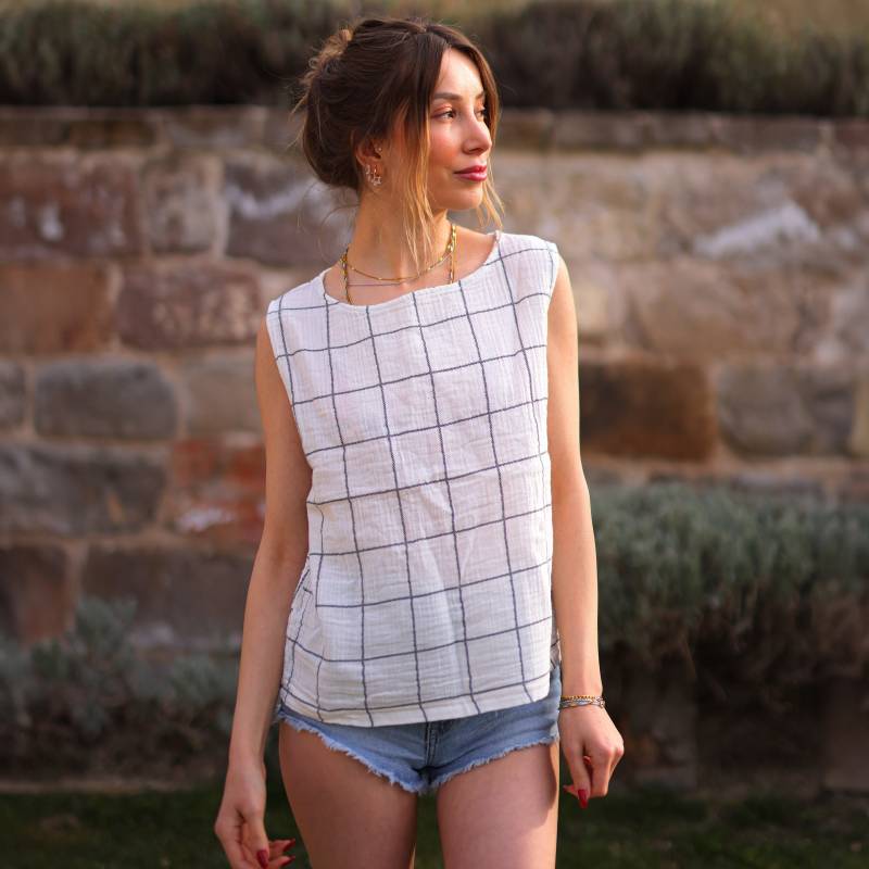 Musselin Crop Top Ärmellose Gaze Bluse, Boho Baumwoll Tank Top von Moatextile