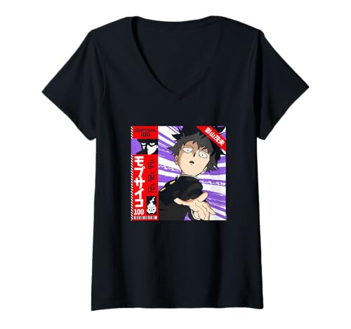 Damen Mob Psycho 100 Shigeo Obi Strip Colorful Collage Anime T-Shirt mit V-Ausschnitt Damen Mob Psycho 100 Shigeo Obi Strip Colorful Collage Anime T-Shirt mit V-Ausschnitt von Mob Psycho 100