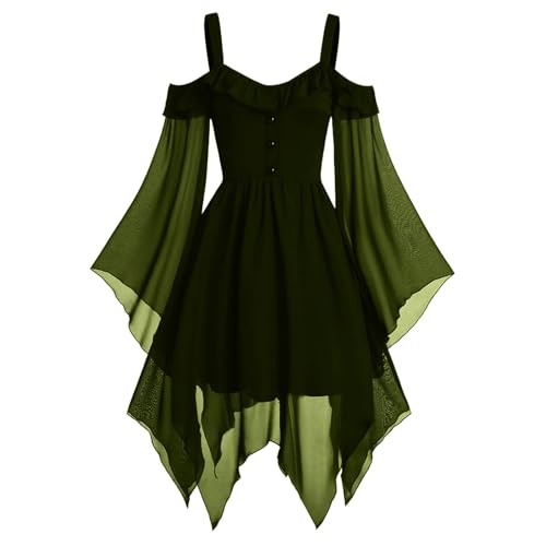 Elfenkleid Damen Cosplay Halloween Kostüm - Hexenkostüm Feen Elfenkostüm Viktorianisches Kleid Renaissance Traditionelles Irisches Kleid Elfen Kostüm Gothic Für Karneval von Mobanna