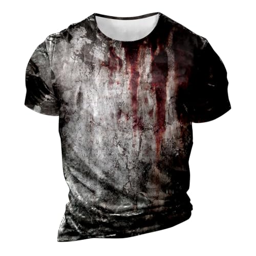 Halloween T-Shirt Herren, Übergröße Blut Verletzung Tshirt Entsetzen Blutig Bedruckt Blood Graphic Oberteile Casual Bloody Kostume Shirt Mit Blutigem Bedrucktes Langarm Tops Halloween-Kostüm Shirts von Mobanna