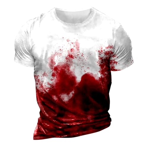 Halloween T-Shirt Herren, Übergröße Blut Verletzung Tshirt Entsetzen Blutig Bedruckt Blood Graphic Oberteile Casual Bloody Kostume Shirt Mit Blutigem Bedrucktes Langarm Tops Halloween-Kostüm Shirts von Mobanna