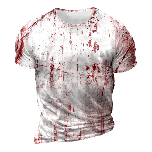Halloween T-Shirt Herren, Übergröße Blut Verletzung Tshirt Entsetzen Blutig Bedruckt Blood Graphic Oberteile Casual Bloody Kostume Shirt Mit Blutigem Bedrucktes Langarm Tops Halloween-Kostüm Shirts von Mobanna