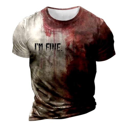 Halloween T-Shirt Herren, Übergröße Blut Verletzung Tshirt Entsetzen Blutig Bedruckt Blood Graphic Oberteile Casual Bloody Kostume Shirt Mit Blutigem Bedrucktes Langarm Tops Halloween-Kostüm Shirts von Mobanna