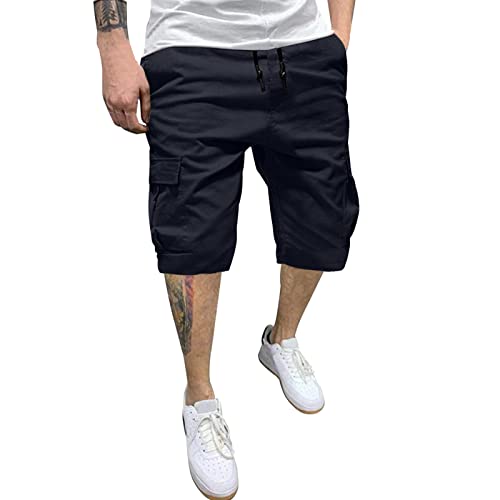 Herren-Shorts - mit 6 Taschen Cargohose Herren Kurz, Sommer Chino Baumwolle Elastische Taille Kurze Hosen Lässig Baggy Wanderhose Sport Leichte Laufshorts mit Gummizug Sommerhose Marineblau XL von Mobanna