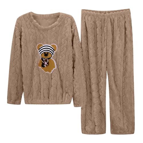 Kuscheliger Hausanzug Damen, Jumpsuit Damen Fleece Warm Hausanzug Flanell Loungewear Thermo Frauen Pjs Kuschelanzug Pyjama Set Flauschig Freizeitanzug Nachtwäsche von Mobanna