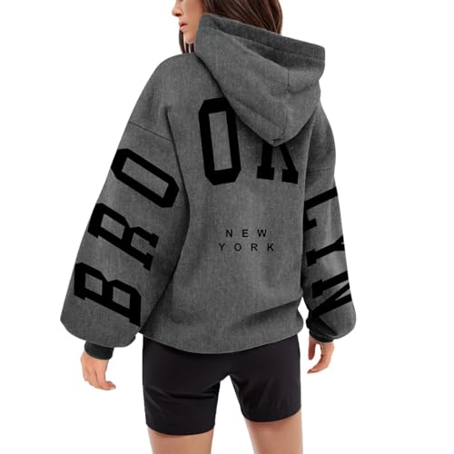 Mobanna Pullover Damen mit Kapuze Backprint Oversize Hoodie - Kapuzenpullover mit BRO-OK-LYN Aufdruck Langarm Pulli Aesthetic Hoodies Winter Warm Hoody S-3XL von Mobanna
