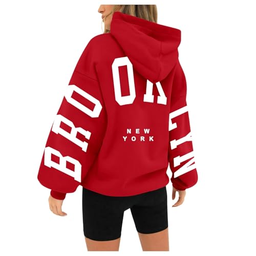 Mobanna Pullover Damen mit Kapuze Backprint Oversize Hoodie - Kapuzenpullover mit BRO-OK-LYN Aufdruck Langarm Pulli Aesthetic Hoodies Winter Warm Hoody S-3XL von Mobanna
