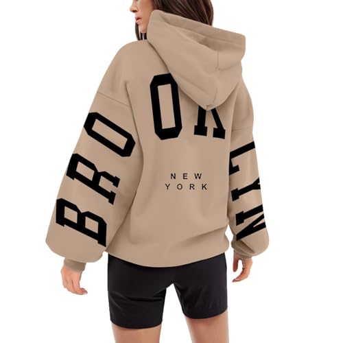 Mobanna Ausgefallene Pullover Damen, Pullover Damen mit Kapuze Backprint Oversize Hoodie - Kapuzenpullover mit BRO-OK-LYN Aufdruck Langarm Pulli Aesthetic Hoodies Winter Warm Hoody S-3XL von Mobanna